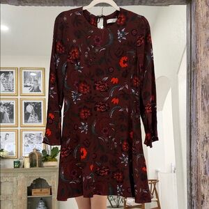 Sandro 100% Silk Long Sleeve Mini Floral Dress